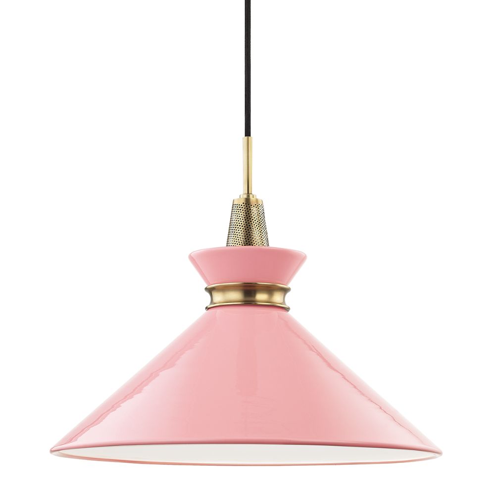 Mitzi by Hudson Valley H251701L-AGB/PK Kiki 1 Light Large Pendant in Aged Brass/Pink
