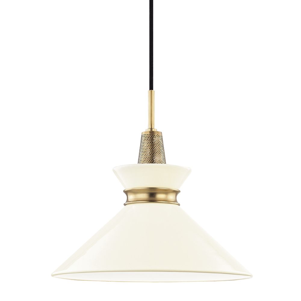 Mitzi by Hudson Valley H251701S-AGB/CR Kiki 1 Light Small Pendant in Aged Brass/Cream