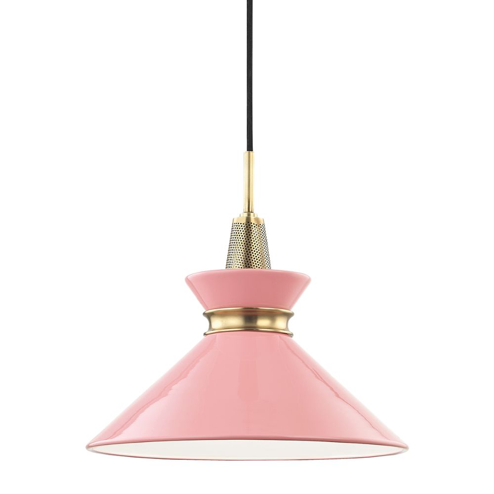 Mitzi by Hudson Valley H251701S-AGB/PK Kiki 1 Light Small Pendant in Aged Brass/Pink