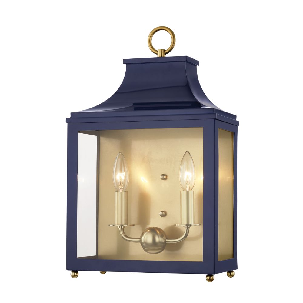 Mitzi by Hudson Valley H259102-AGB/NVY Leigh 2 Light Wall Sconce in Aged Brass/Navy