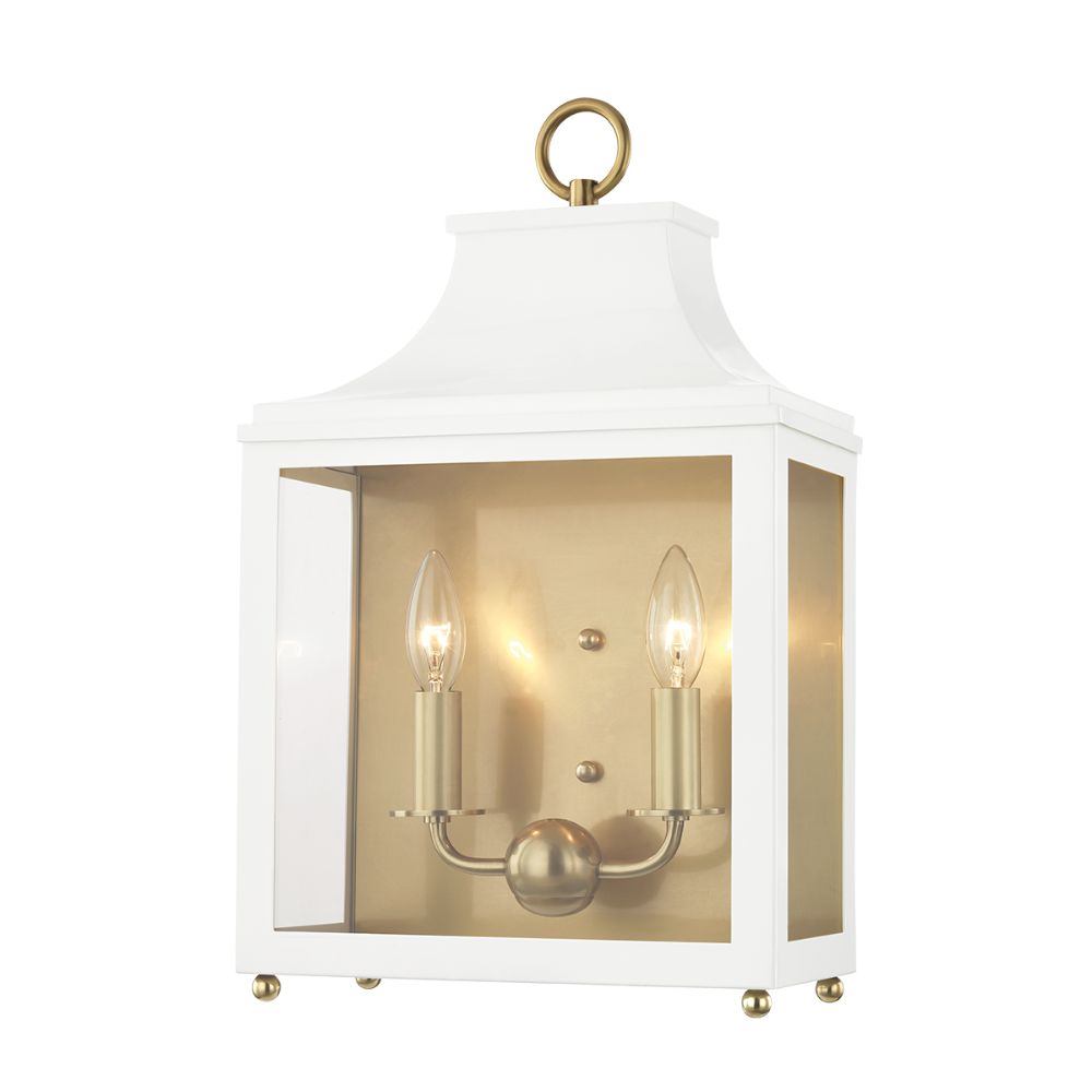 Mitzi by Hudson Valley H259102-AGB/WH Leigh 2 Light Wall Sconce in Aged Brass/White