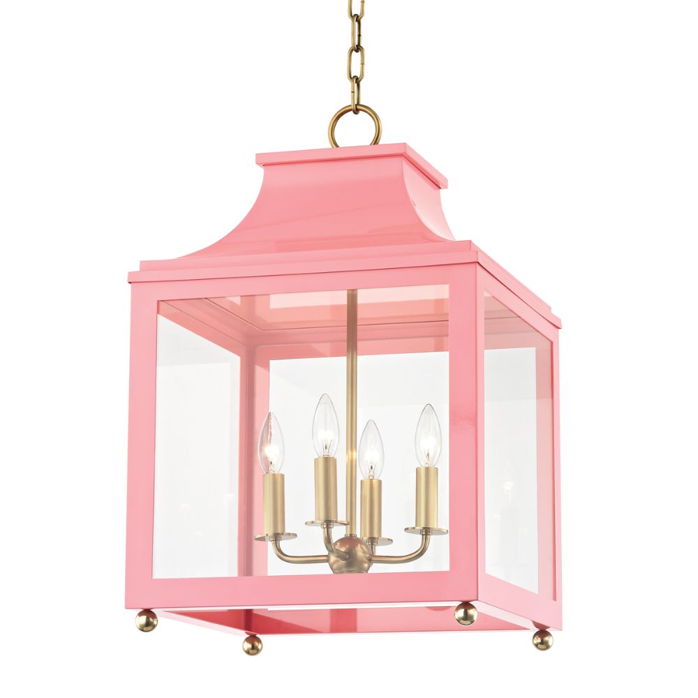 Mitzi by Hudson Valley H259704L-AGB/PK Leigh 4 Light Large Pendant in Aged Brass/Pink