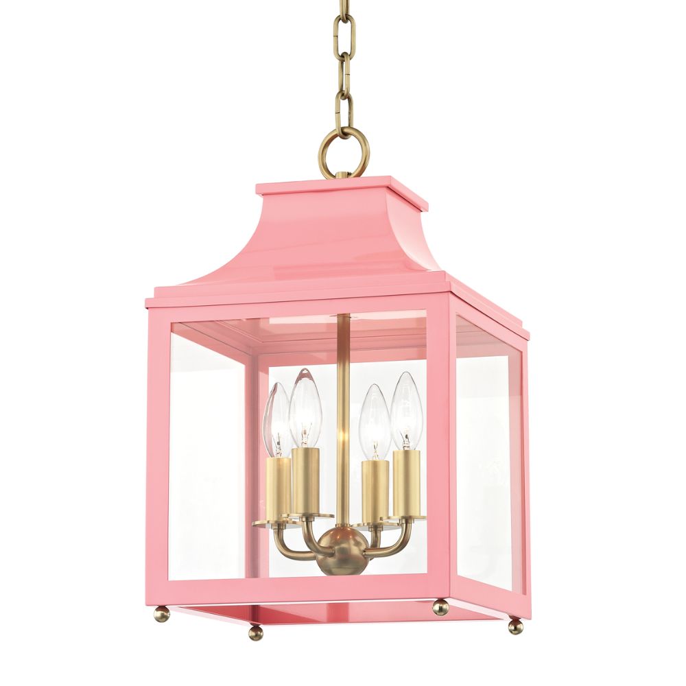 Mitzi by Hudson Valley H259704S-AGB/PK Leigh 4 Light Small Pendant in Aged Brass/Pink