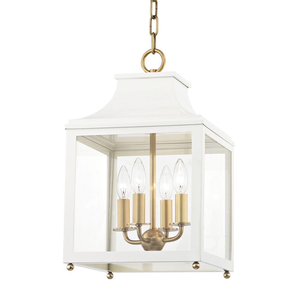 Mitzi by Hudson Valley H259704S-AGB/WH Leigh 4 Light Small Pendant in Aged Brass/White