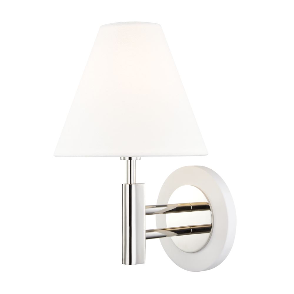 Mitzi by Hudson Valley H264101-PN/WH Robbie 1 Light Wall Sconce in Polished Nickel/White