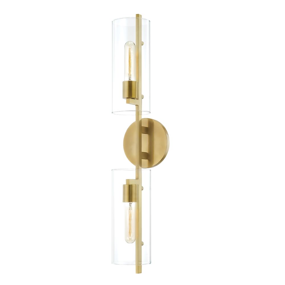 Mitzi by Hudson Valley Lighting H326102-AGB Ariel Aged Brass 2 Light Wall Sconce