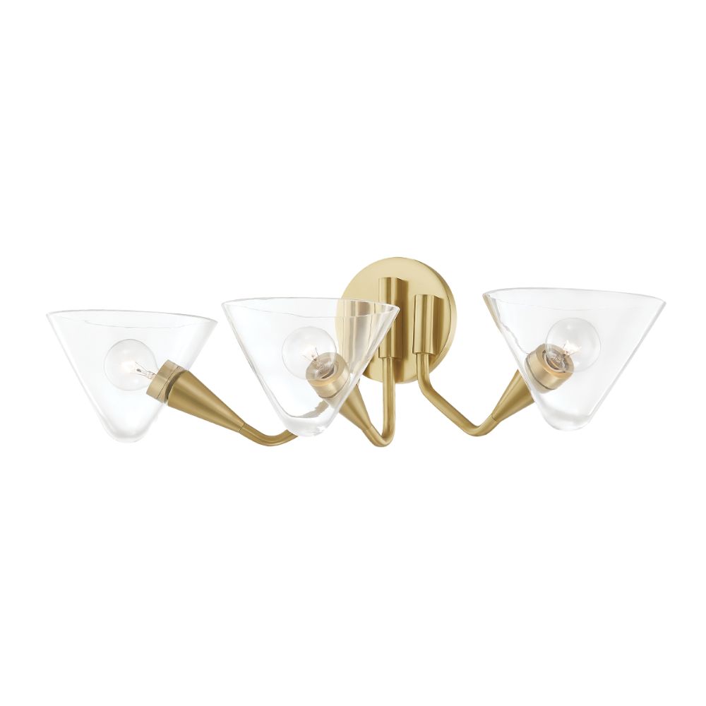 Mitzi by Hudson Valley Lighting H327103-AGB Isabella Aged Brass 3 Light Wall Sconce