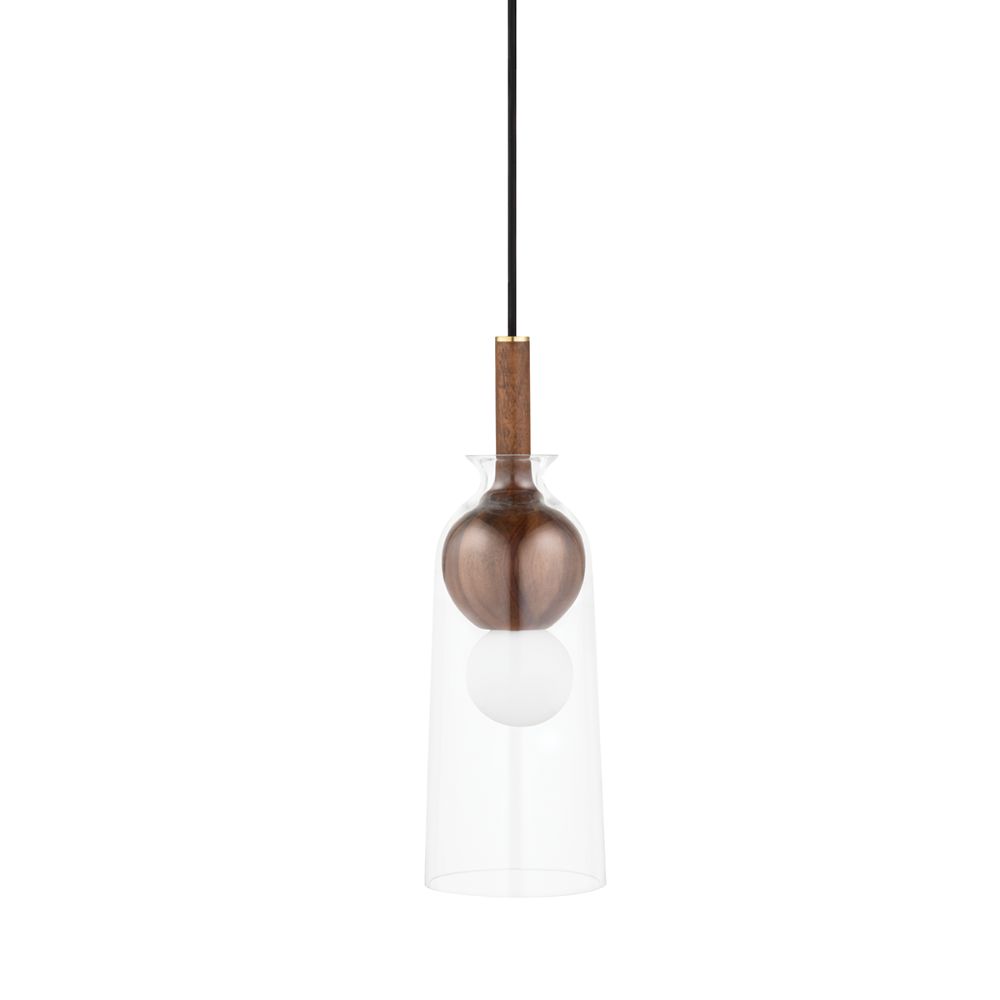 Mitzi by Hudson Valley Lighting H380701B-AGB Dani 1 Light Pendant in Aged Brass with Clear Shade