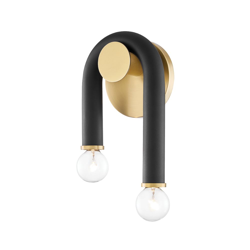 Mitzi by Hudson Valley Lighting H382102-AGB/BK Wilt 2 Light Wall Sconce in Aged Brass / Black