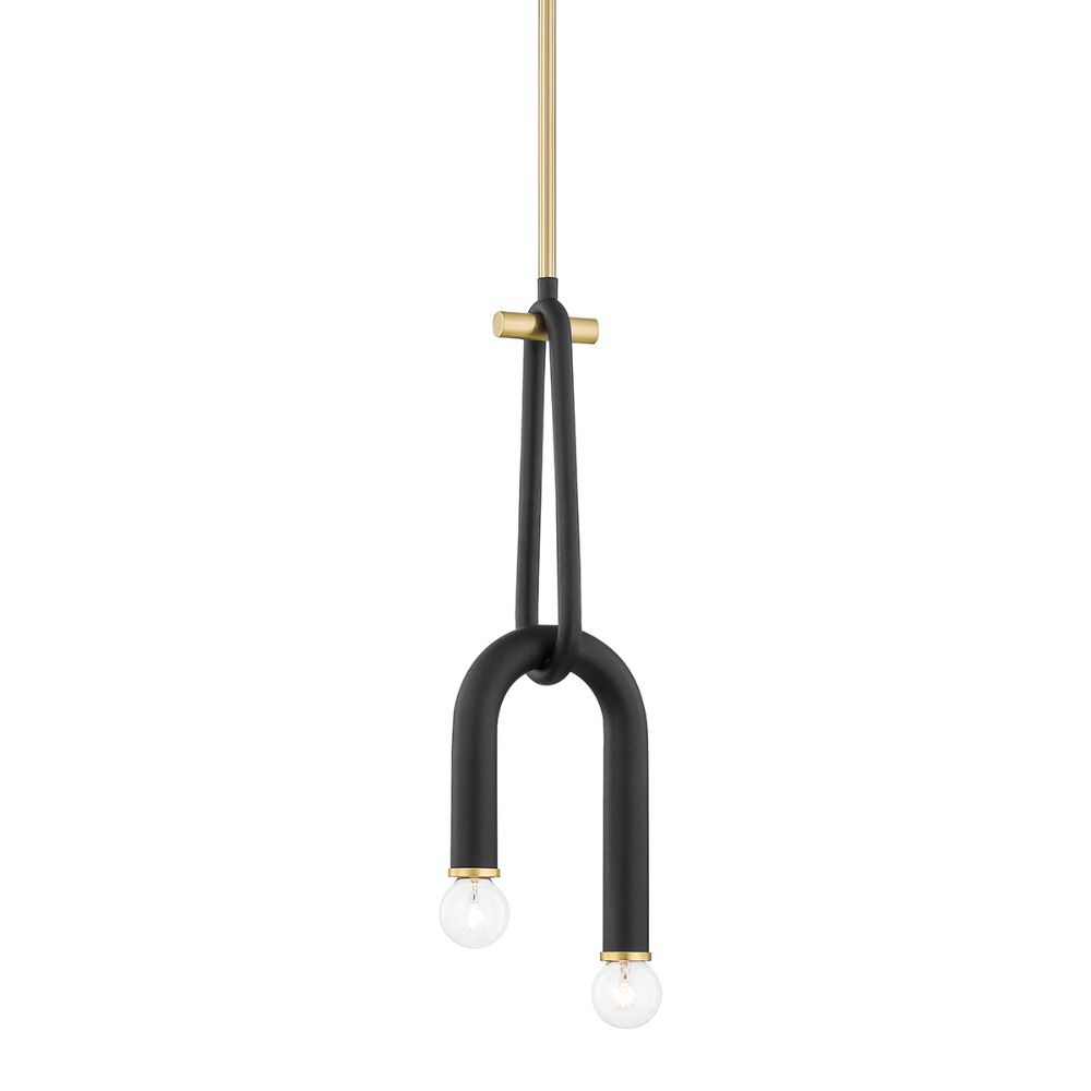 Mitzi by Hudson Valley Lighting H382702-AGB/BK Wilt 2 Light Pendant in Aged Brass / Black