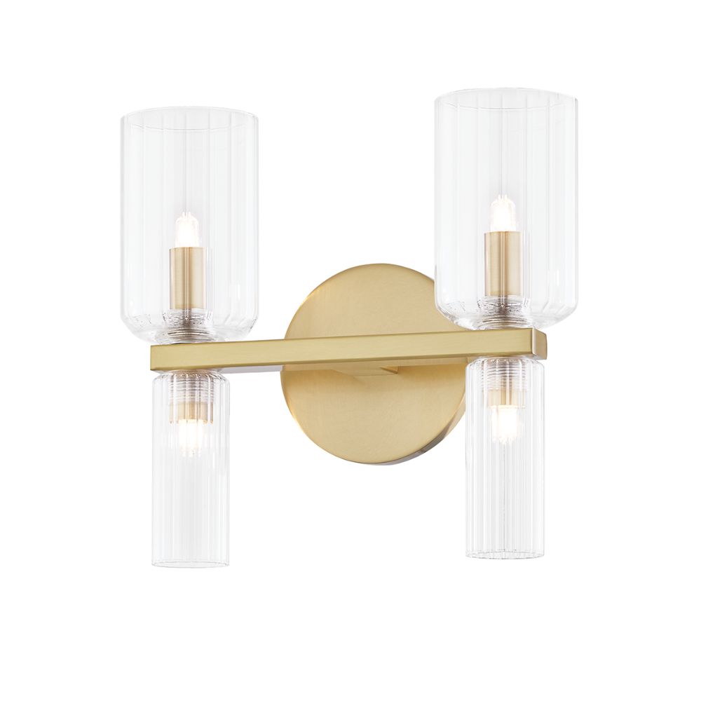Mitzi by Hudson Valley Lighting H384302-AGB Tabitha 2 Light Bath Bracket in Aged Brass with Clear Shade