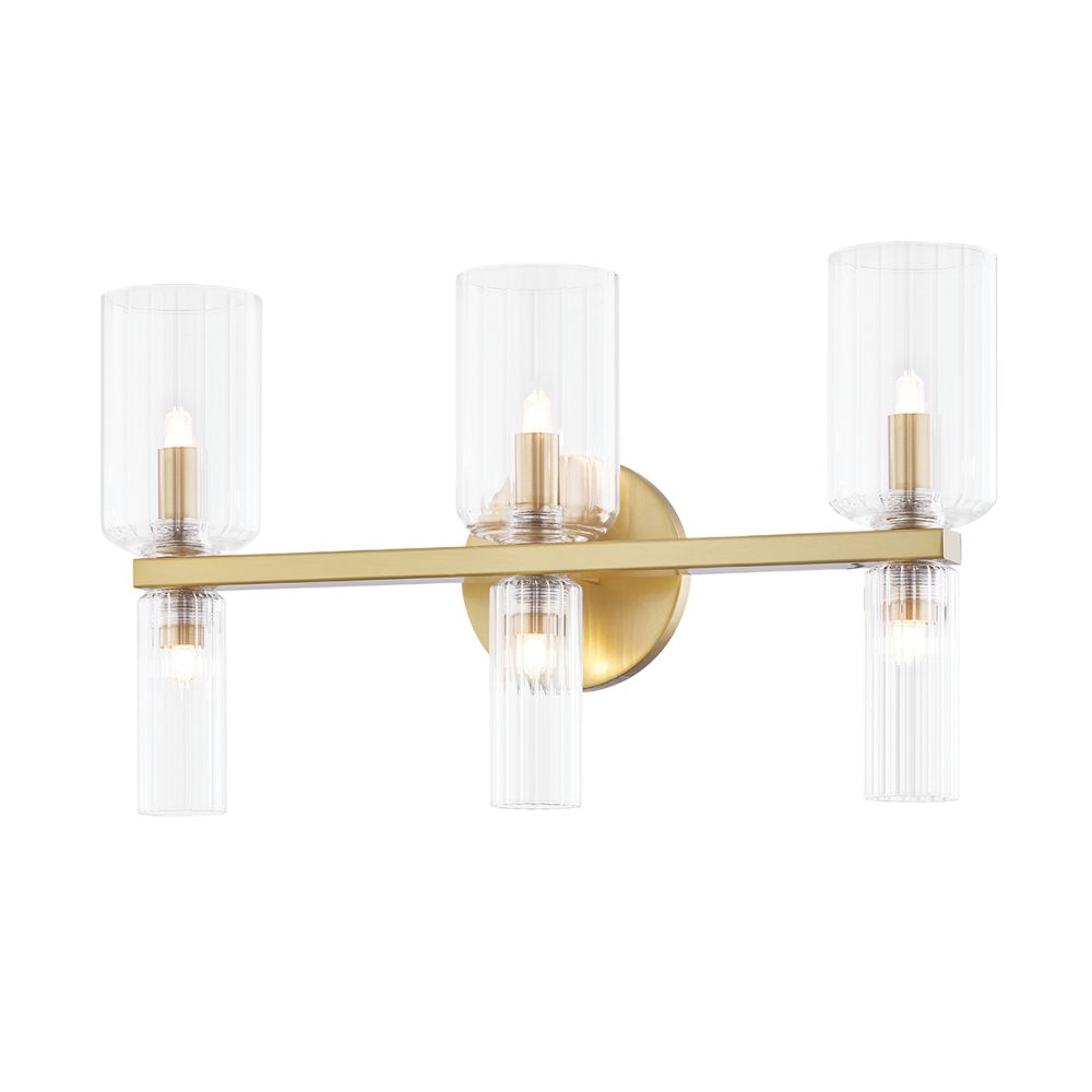 Mitzi by Hudson Valley Lighting H384303-AGB Tabitha 3 Light Bath Bracket in Aged Brass with Clear Shade