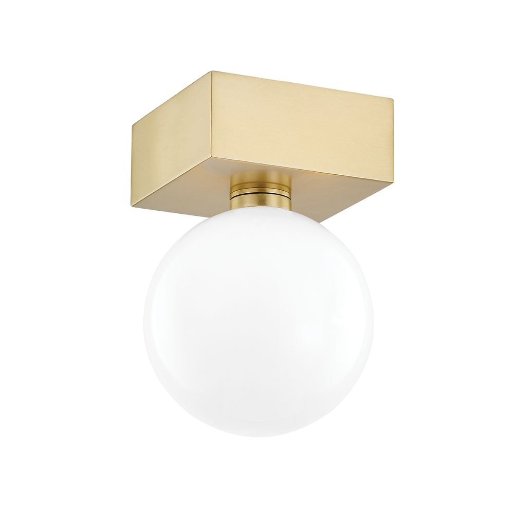Mitzi by Hudson Valley Lighting H385501-AGB Aspyn 1 Light Flush Mount in Aged Brass with Opal Glossy Shade