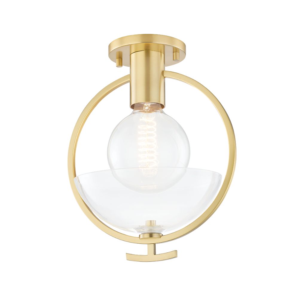 Mitzi by Hudson Valley Lighting H387601-AGB Ringo 1 Light Semi Flush in Aged Brass with Clear Shade