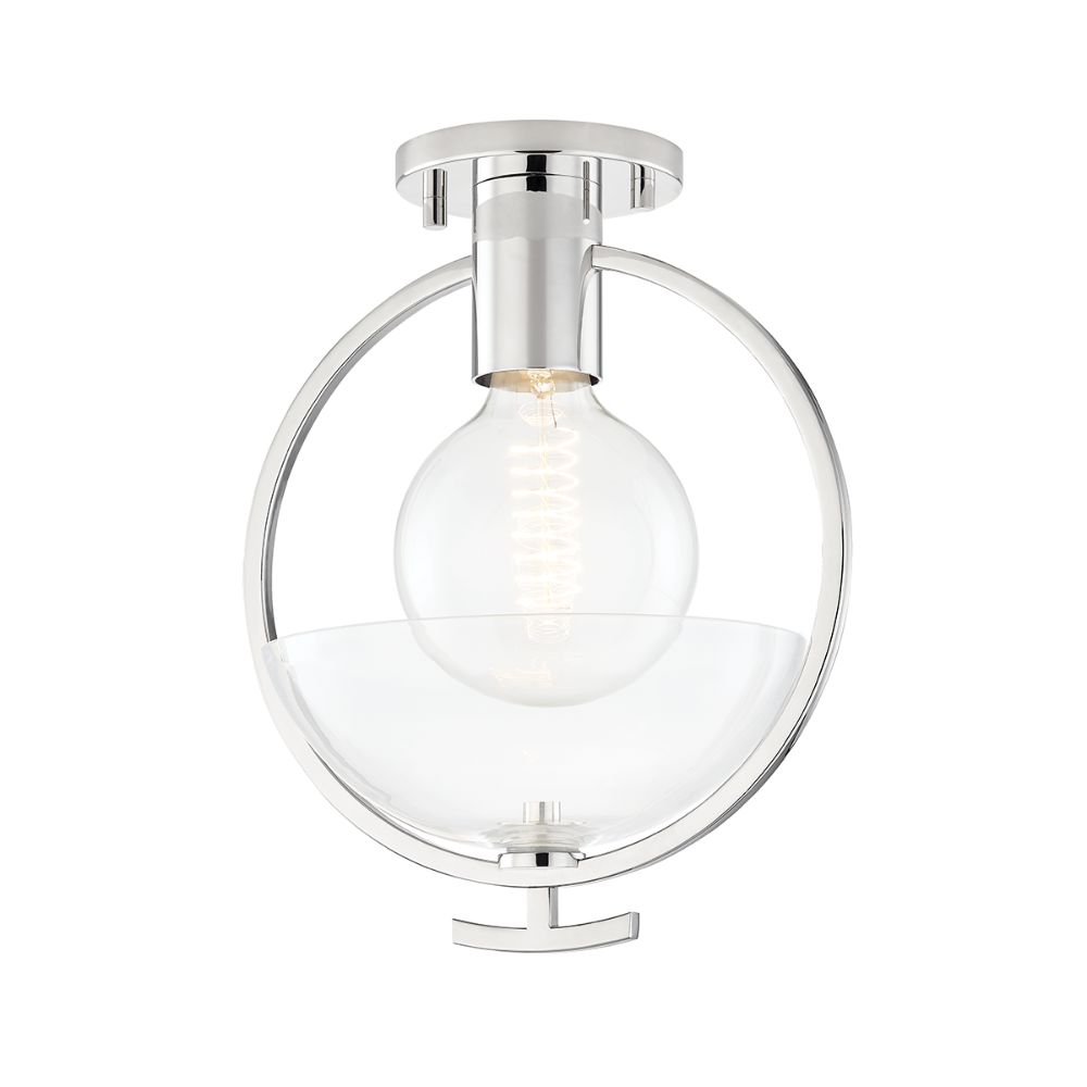 Mitzi by Hudson Valley Lighting H387601-PN Ringo 1 Light Semi Flush in Polished Nickel with Clear Shade