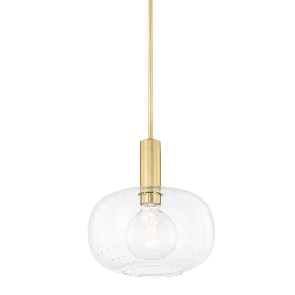 Mitzi by Hudson Valley Lighting H403701-AGB Kaia 1 Light Pendant in Aged Brass with Clear With Seeds Shade