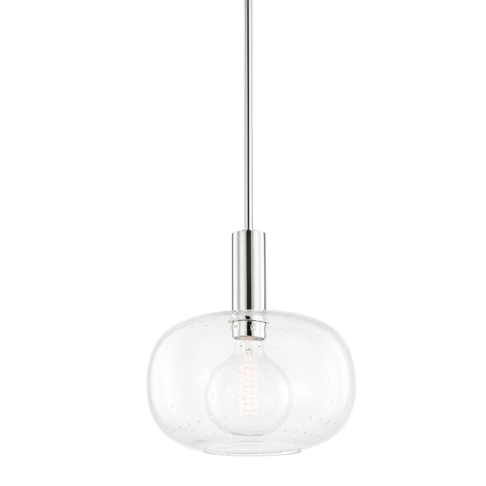 Mitzi by Hudson Valley Lighting H403701-PN Kaia 1 Light Pendant in Polished Nickel with Clear With Seeds Shade