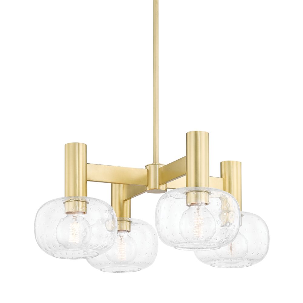 Mitzi by Hudson Valley Lighting H403804-AGB Kaia 4 Light Chandelier in Aged Brass with Clear With Seeds Shade