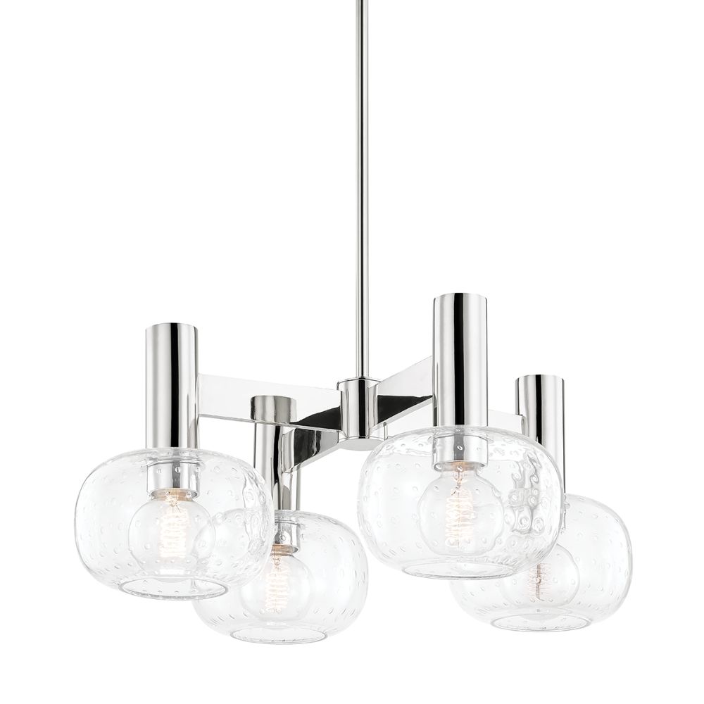 Mitzi by Hudson Valley Lighting H403804-PN Kaia 4 Light Chandelier in Polished Nickel with Clear With Seeds Shade