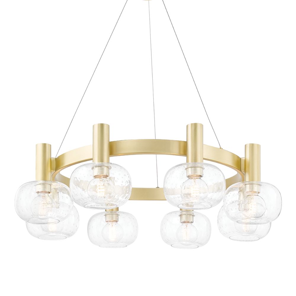 Mitzi by Hudson Valley Lighting H403808-AGB Kaia 8 Light Chandelier in Aged Brass with Clear With Seeds Shade