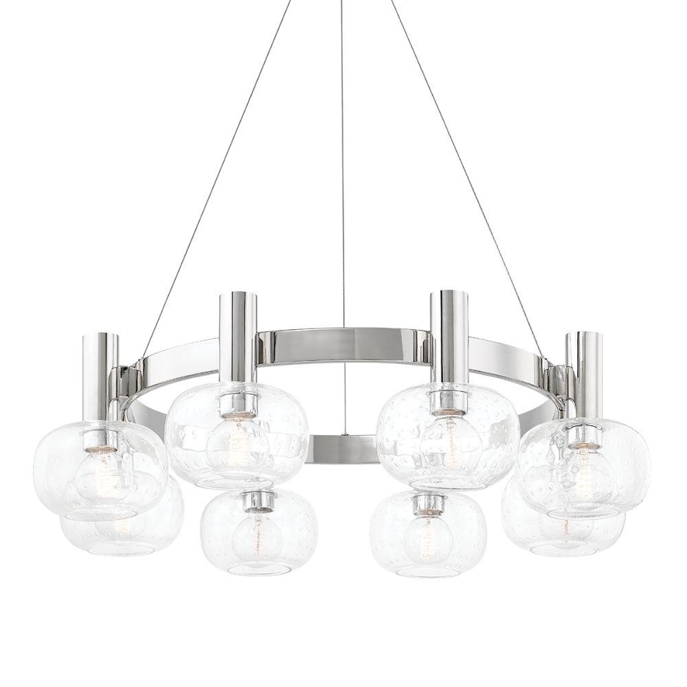 Mitzi by Hudson Valley Lighting H403808-PN Kaia 8 Light Chandelier in Polished Nickel with Clear With Seeds Shade