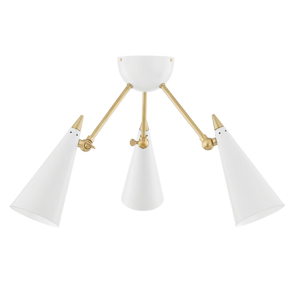 Mitzi By Hudson Valley H441603-AGB/WH 3 Light Semi Flush in Aged brass/soft off white