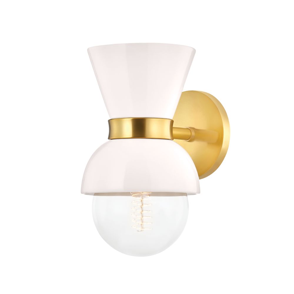 Mitzi by Hudson Valley Lighting H469101-AGB/CCR 1 Light Wall Sconce in Aged Brass/ceramic Gloss Cream