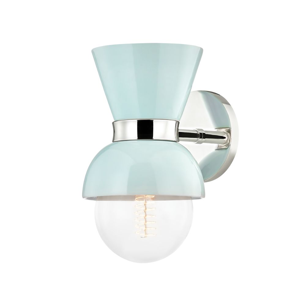 Mitzi by Hudson Valley Lighting H469101-PN/CRB 1 Light Wall Sconce in Polished Nickel/ceramic Gloss Robins Egg Blue