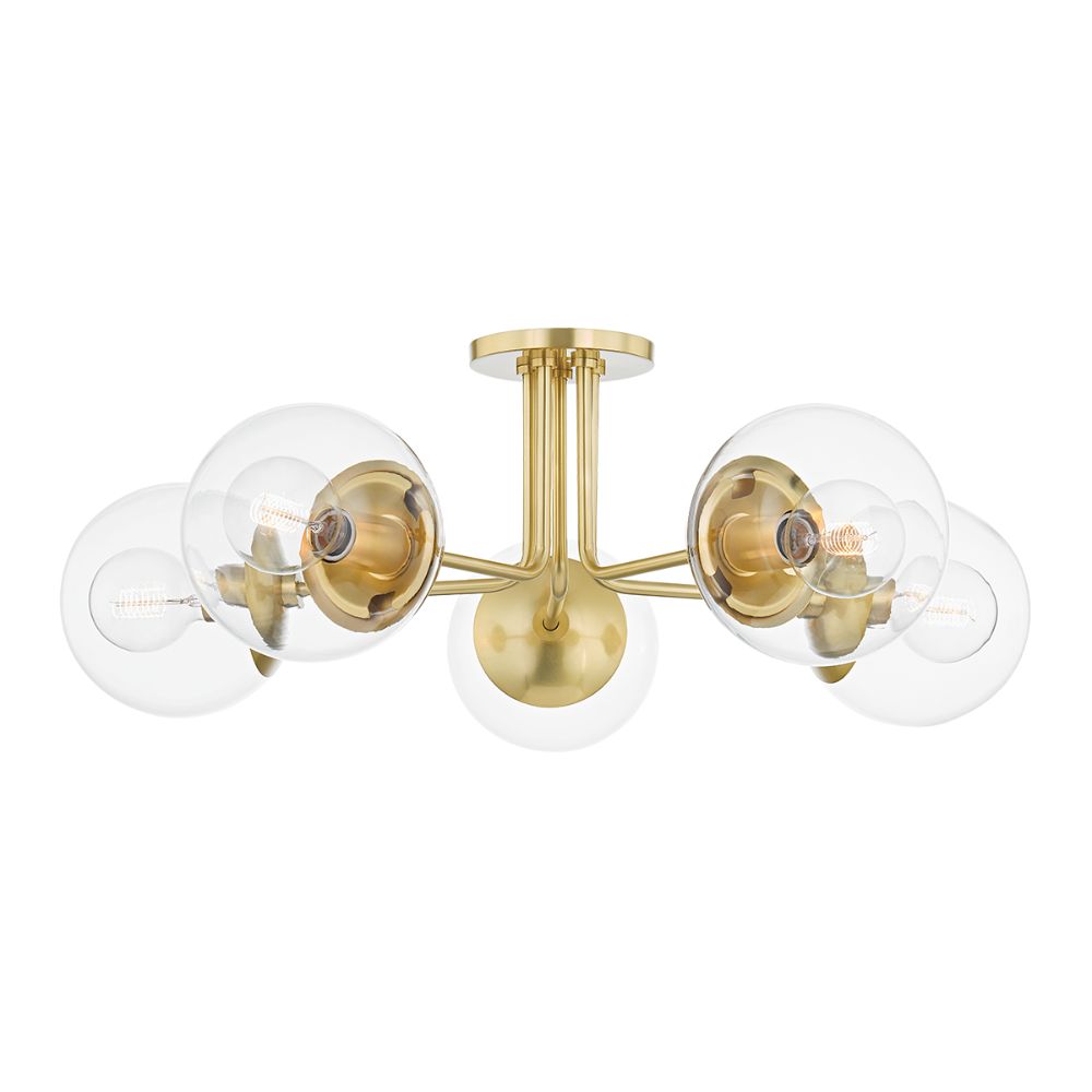 Mitzi by Hudson Valley Lighting H503605-AGB 5 Light Semi Flush in Aged Brass