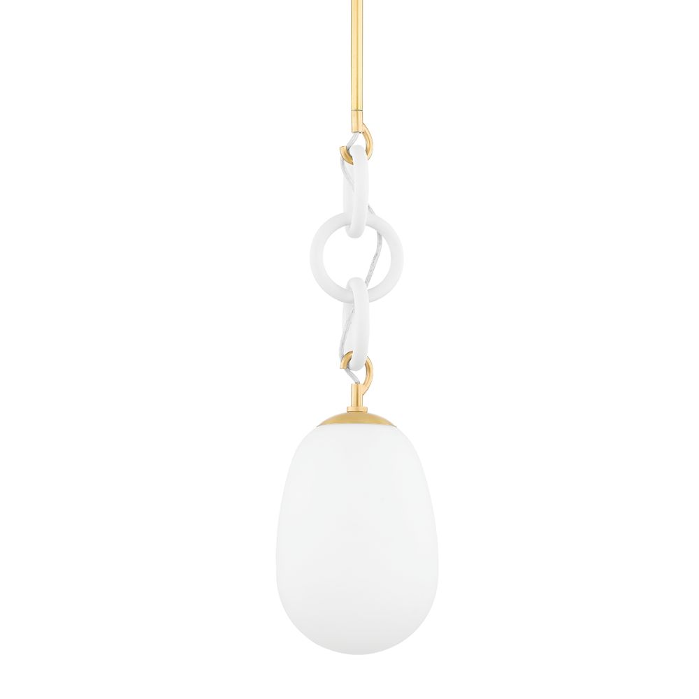 Mitzi by Hudson Valley Lighting H690701-AGB/TWH Marina 1 Light Pendant in Aged Brass/textured White Combo