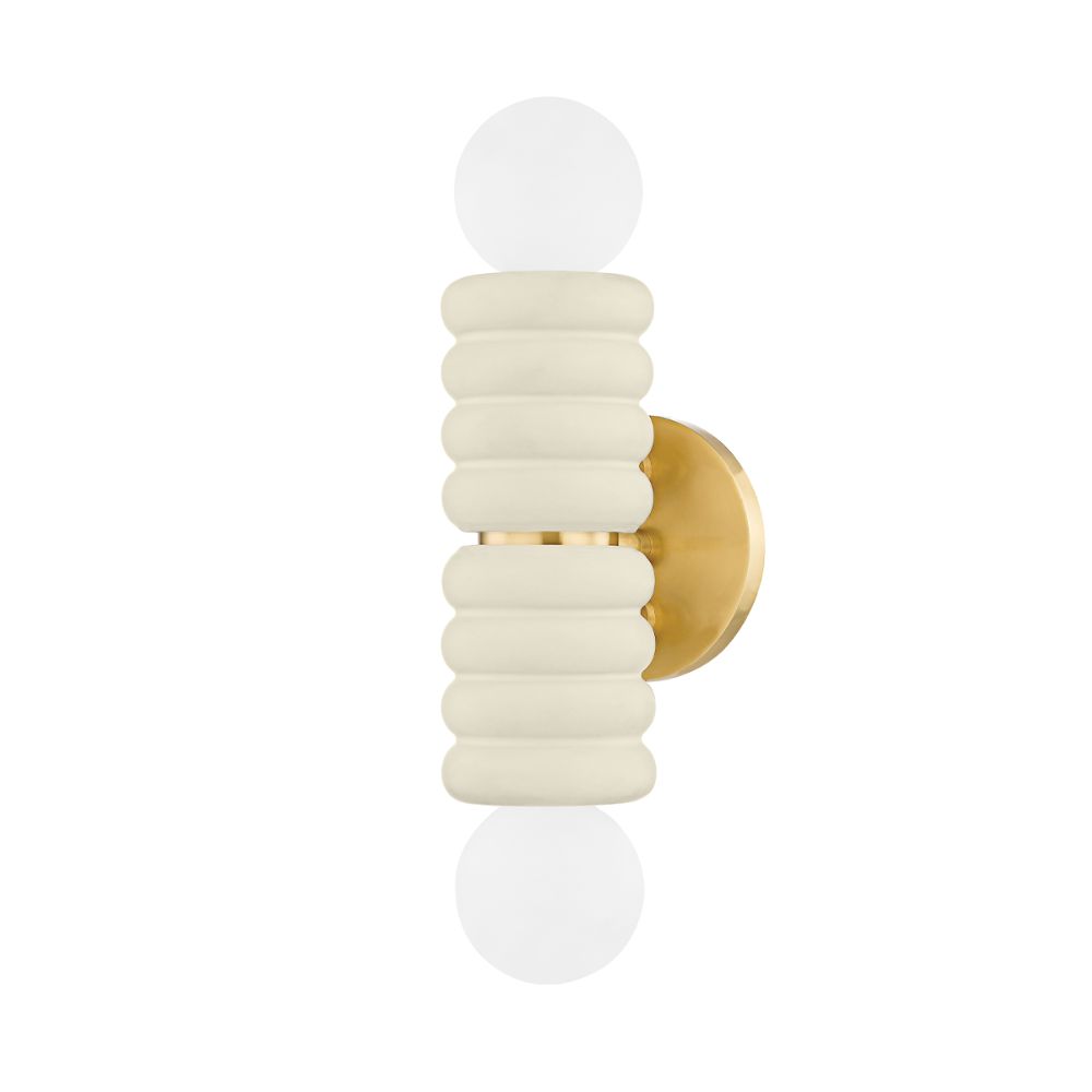 Mitzi by Hudson Valley Lighting H691102-AGB/CAI Bibi 2 Light Wall Sconce in Aged Brass/ceramic Antique Ivory