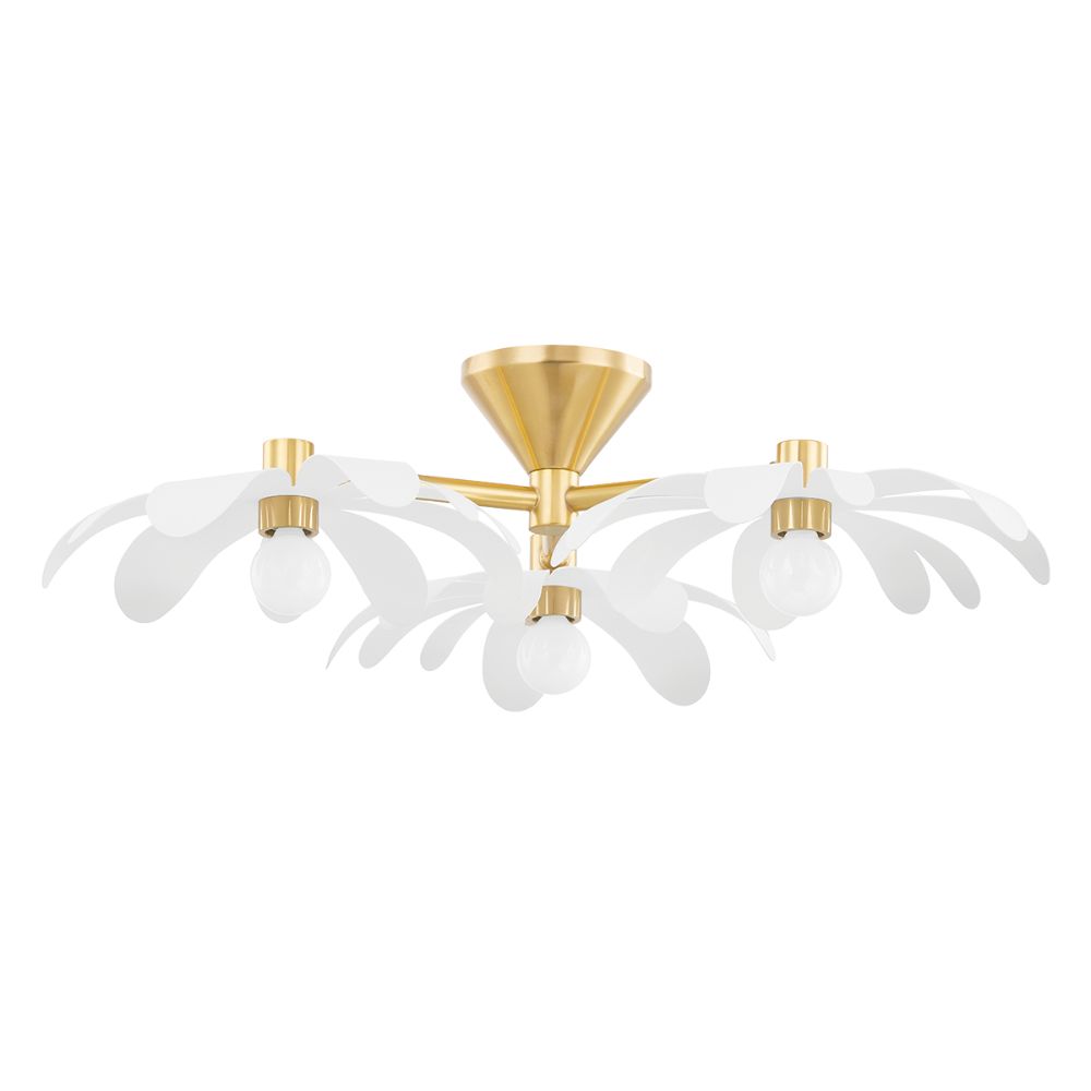 Mitzi by Hudson Valley H698603-AGB/TWH 3 Light Semi Flush Mount in Aged Brass