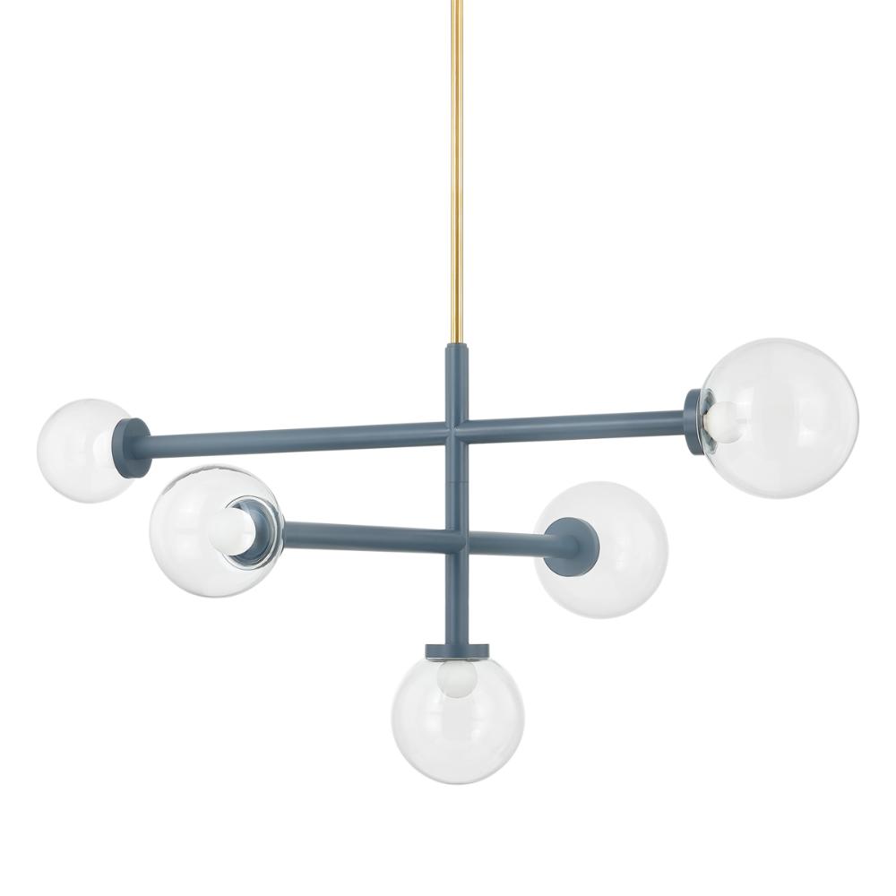 Mitzi by Hudson Valley H883805-AGB/SBL Sia Chandelier in Aged Brass/slate Blue