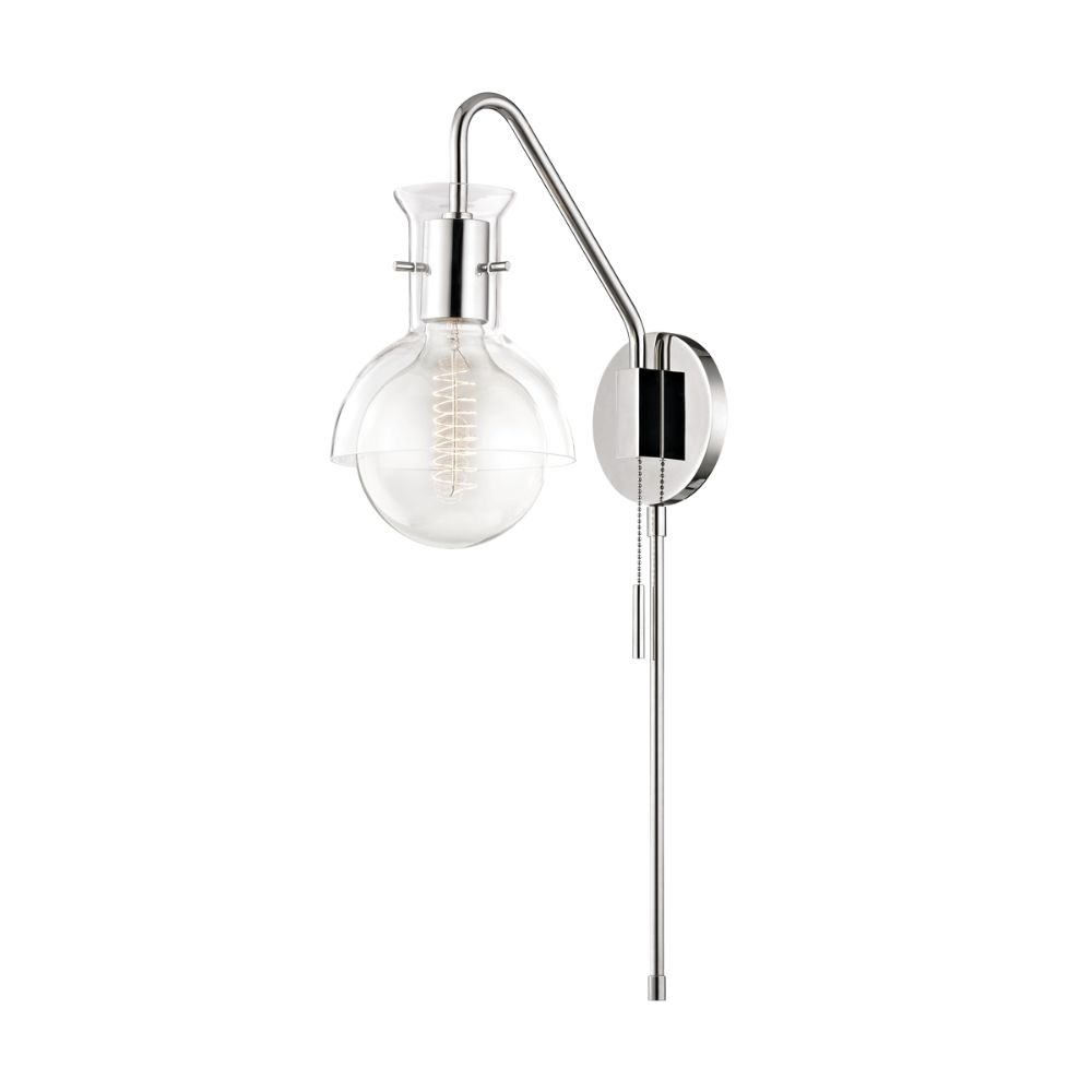 Mitzi by Hudson Valley Lighting HL111101G-PN RILEY 1 Light Wall Sconce With Plug - With Glass