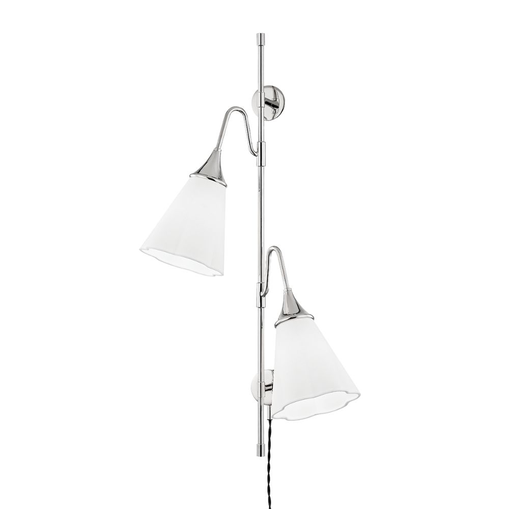 Mitzi by Hudson Valley Lighting HL356102-PN Mara 3 Light Wall Sconce W/ Plug in Polished Nickel with White Shade