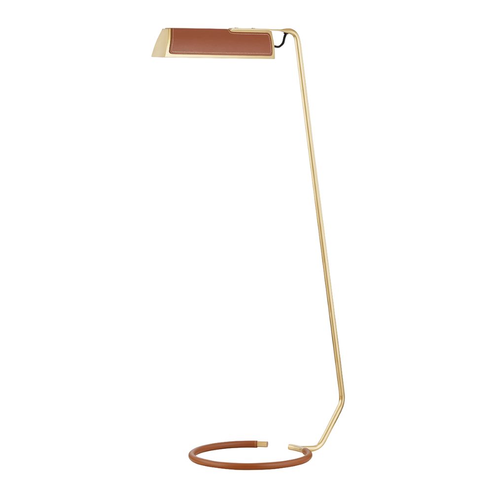 Hudson Valley L1297-AGB Holtsville 1 Light Floor Lamp W/ Saddle Leather in Aged Brass