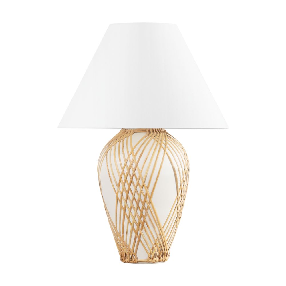 Hudson Valley Lighting L7630-VGL/CWR Bayonne Table Lamp in Vintage Gold Leaf/ Ceramic White With Rattan