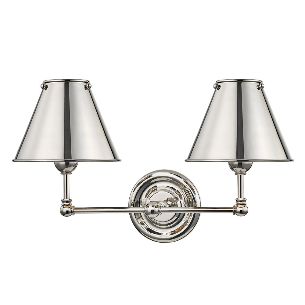 Hudson Valley MDS102-PN-MS 2 Light Wall Sconce W/ Metal Shade
