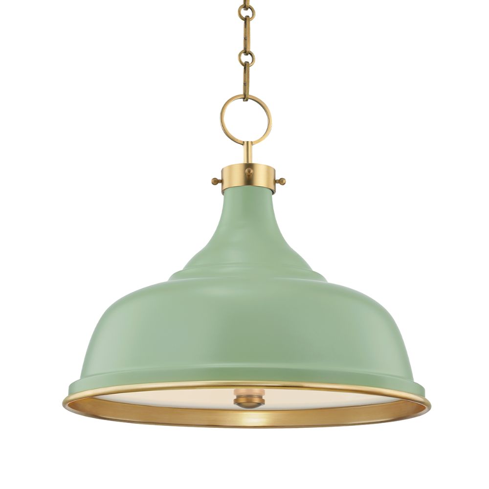 Hudson Valley MDS300-AGB/LFG Painted No.1 3 Light Pendant in Aged Brass / Leaf Green Combo