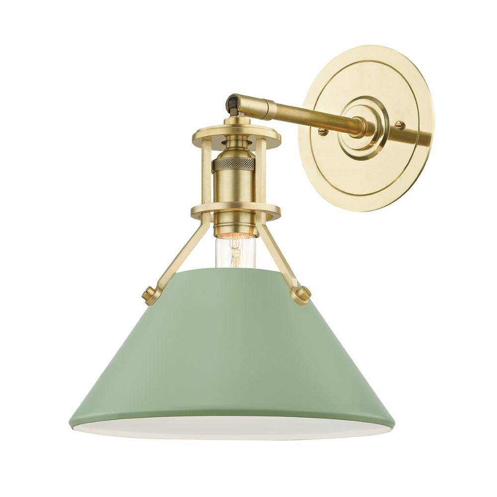 Hudson Valley MDS350-AGB/LFG Painted No.2 1 Light Wall Sconce in Aged Brass / Leaf Green Combo