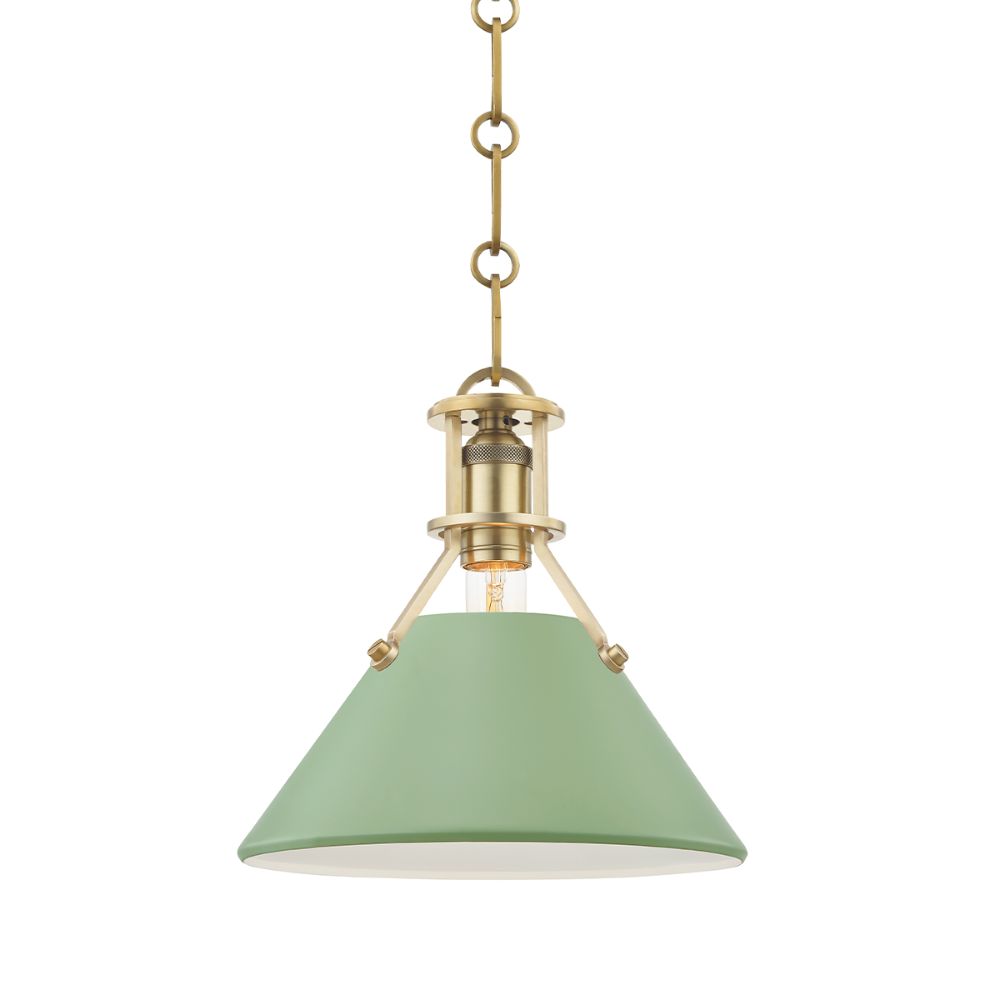 Hudson Valley MDS351-AGB/LFG Painted No.2 1 Light Small Pendant in Aged Brass / Leaf Green Combo