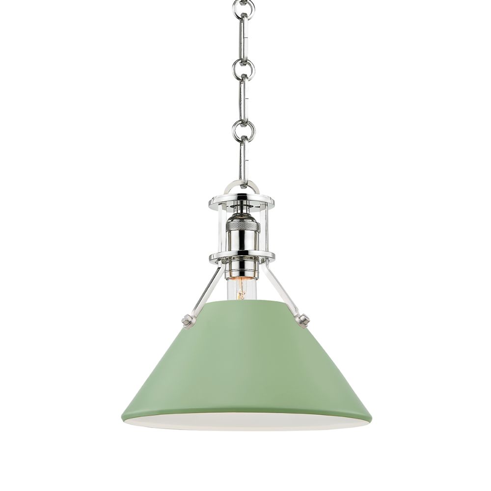 Hudson Valley MDS351-PN/LFG Painted No.2 1 Light Small Pendant in Polished Nickel / Leaf Green Combo