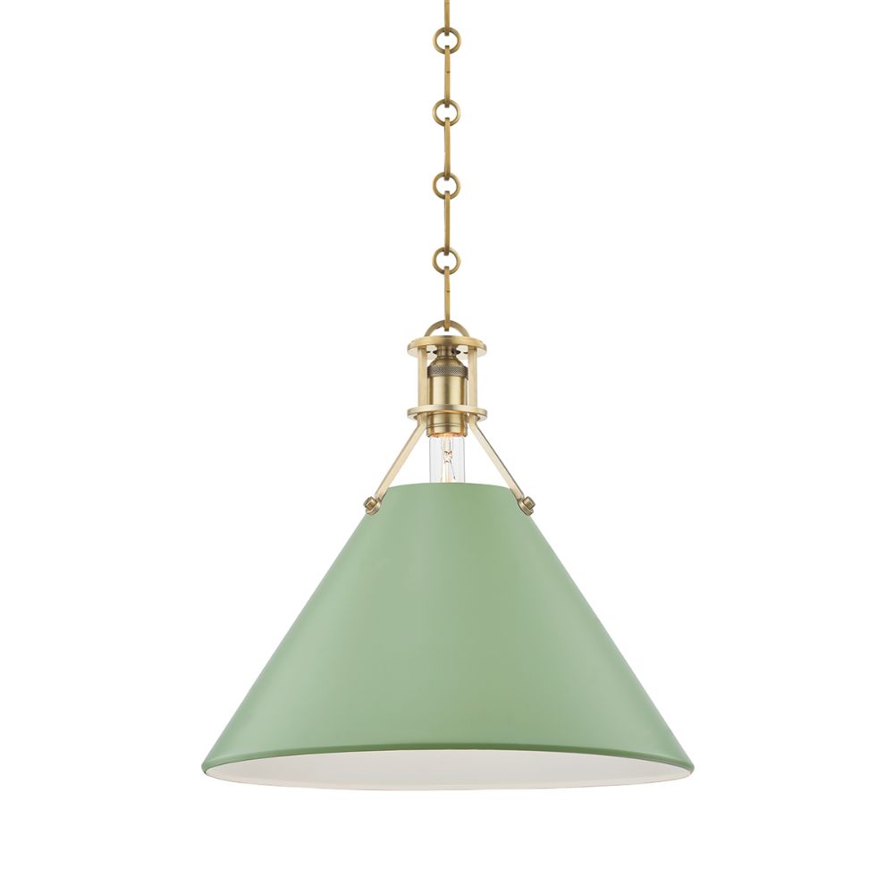 Hudson Valley MDS352-AGB/LFG Painted No.2 1 Light Large Pendant in Aged Brass / Leaf Green Combo