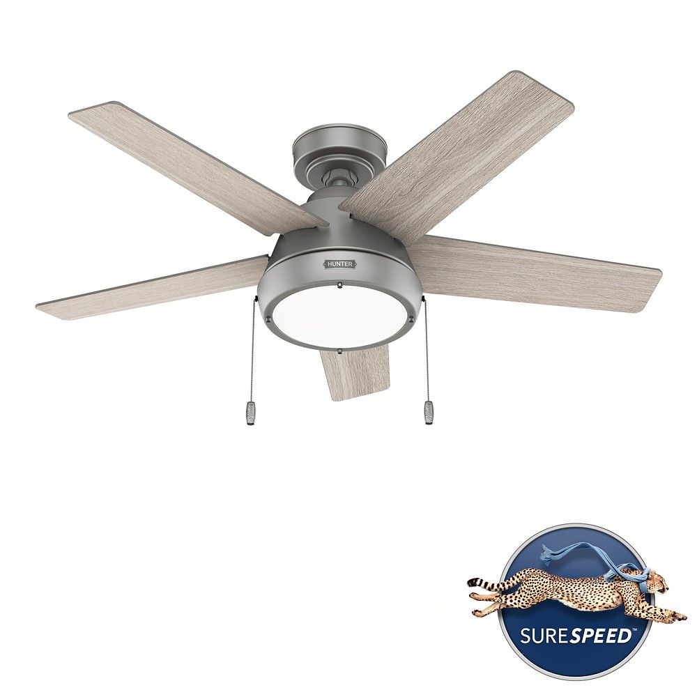 Hunter 51384 Burroughs With LED Light 44 Inch Ceiling Fan in Matte Silver