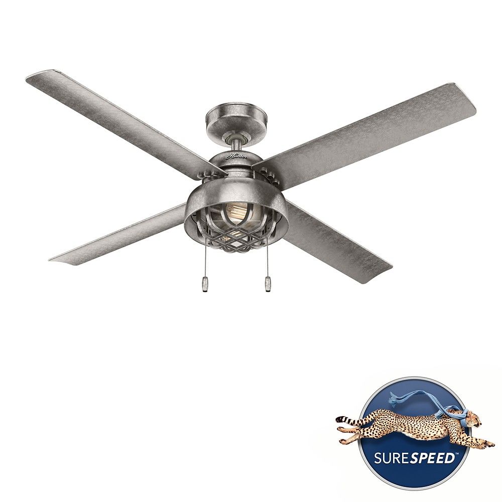 Hunter 51470 Spring Mill Outdoor With LED Light 52 Inch Ceiling Fan in Painted Galvanized