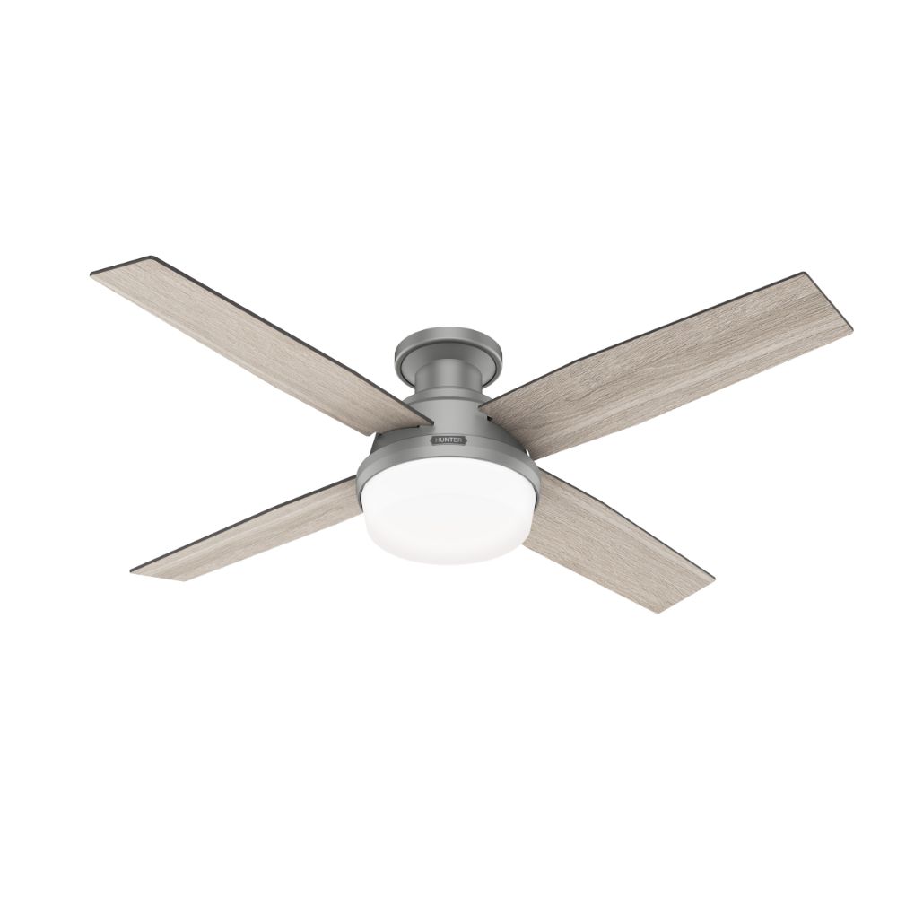 Hunter Fans 51736 Dempsey Low Profile with Light 52 inch in Matte Silver