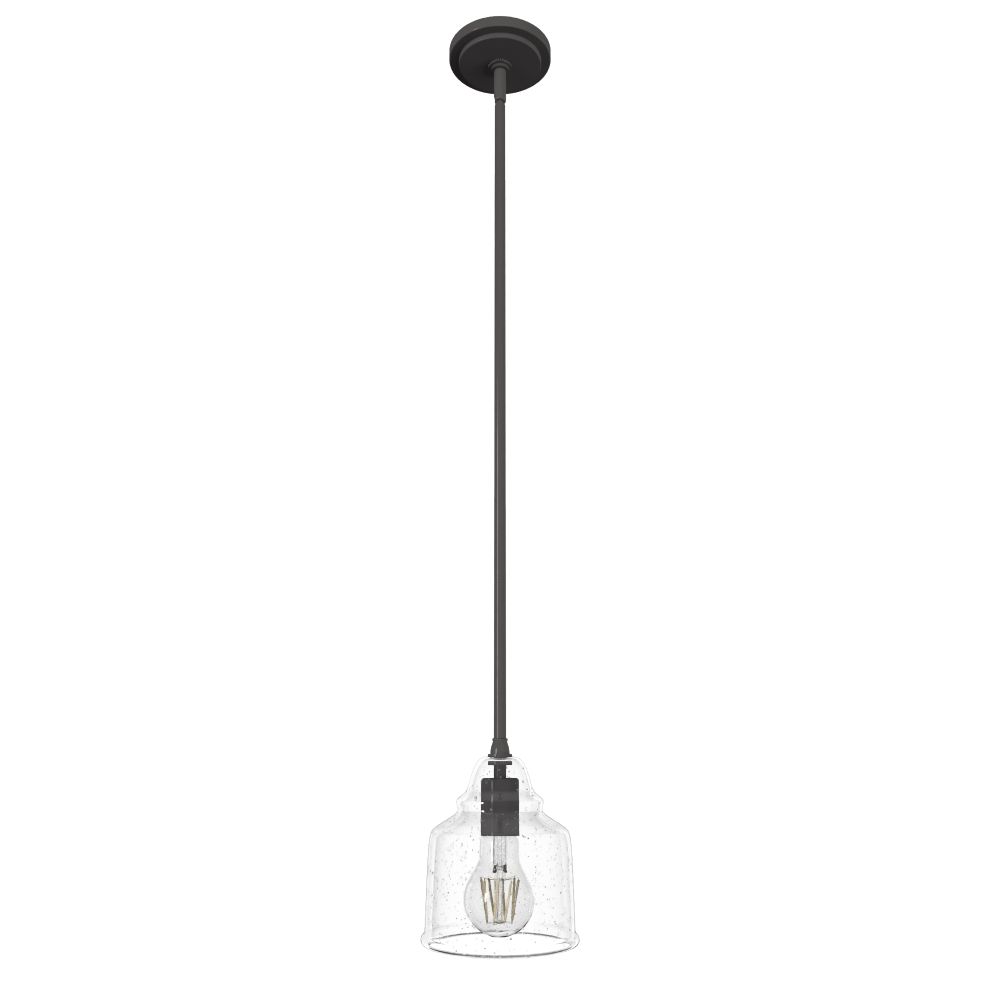 Hunter Fans 19657 Dunshire Bell Clear Seeded Glass 1 Light 6 Inch Mini Pendant in Noble Bronze
