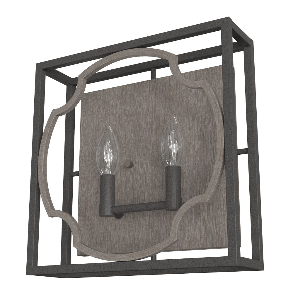 Hunter Fans 19228 Stone Creek Noble Bronze and White Washed Oak 2 Light Sconce Wall Light Fixture
