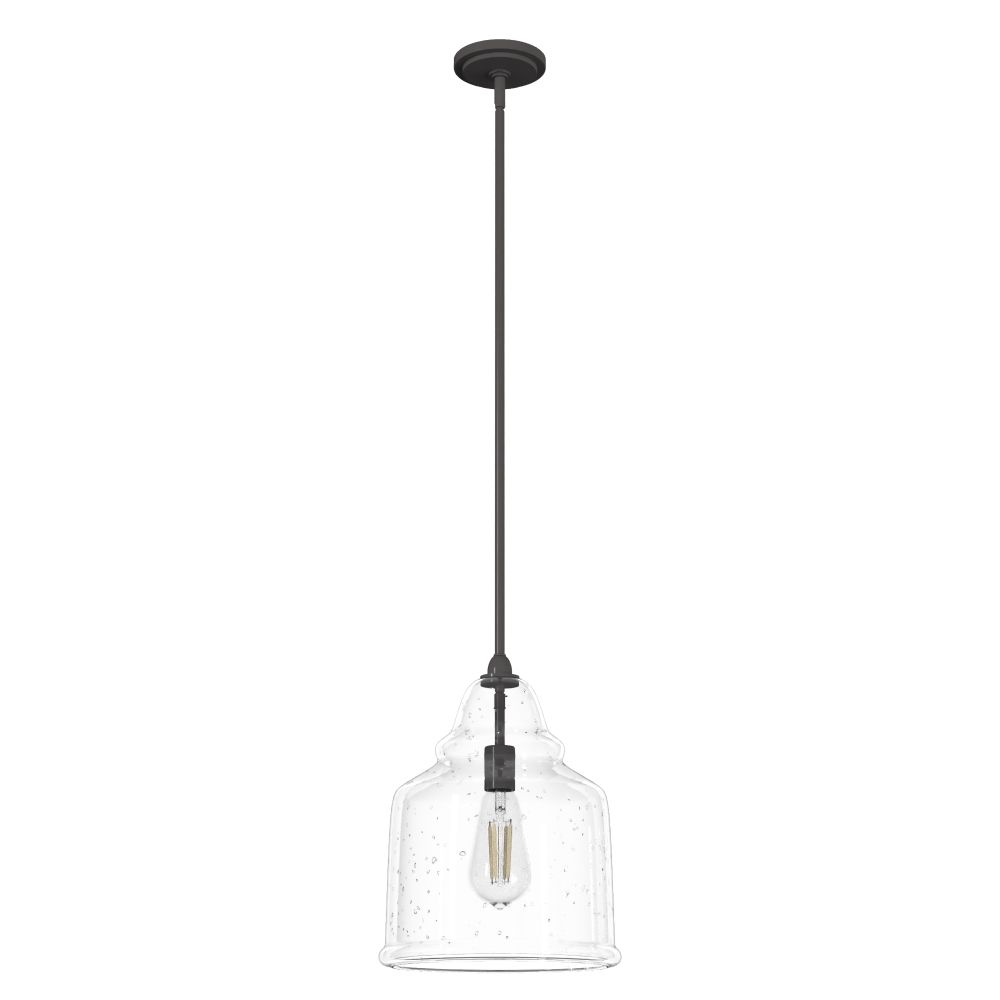 Hunter Fans 19655 Dunshire Bell Clear Seeded Glass 1 Light 12 Inch Medium Pendant in Noble Bronze