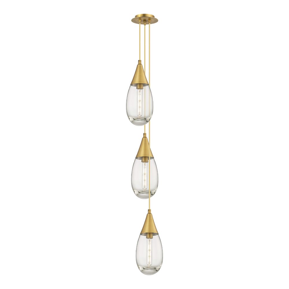 Innovations 103-450-1P-BB-G450-6CL Malone - 3 Light 6" Cord Hung Multi Pendant - 6" Canopy - Brushed Brass Finish - Clear Glass Shade